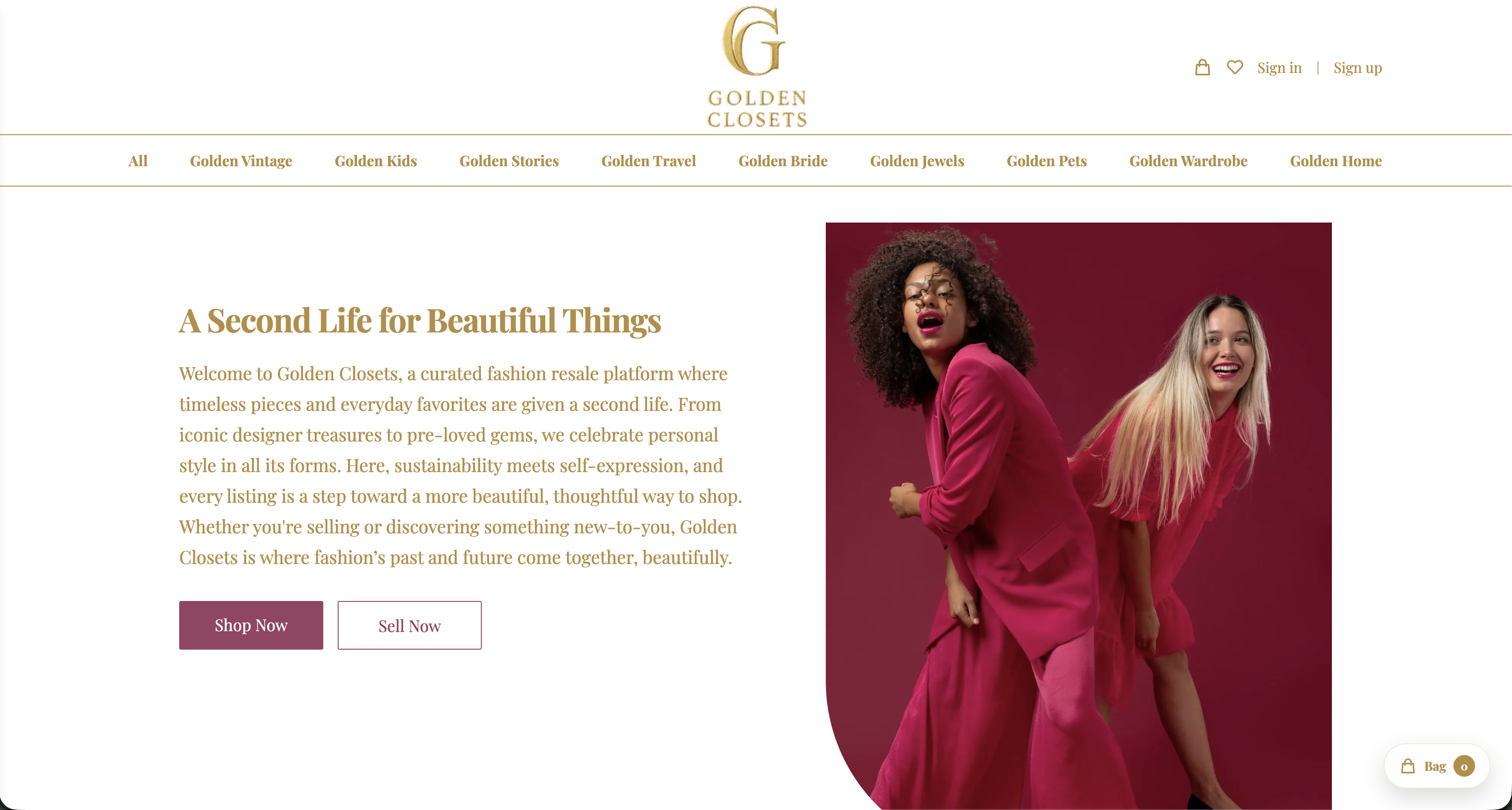 Golden Closets fashion resale marketplace interface